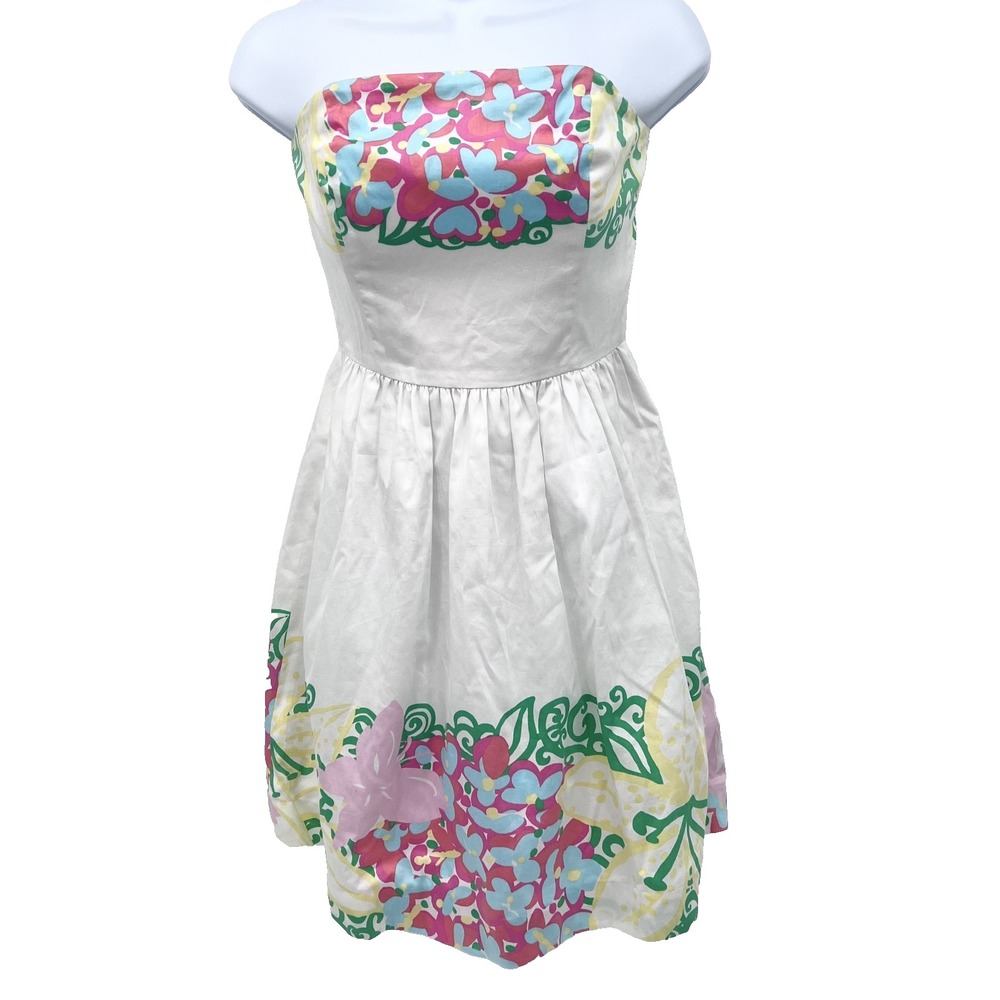 LILLY PULITZER Women's Sz 2 Resort White Mariposa Placed Strapless Lottie Dress